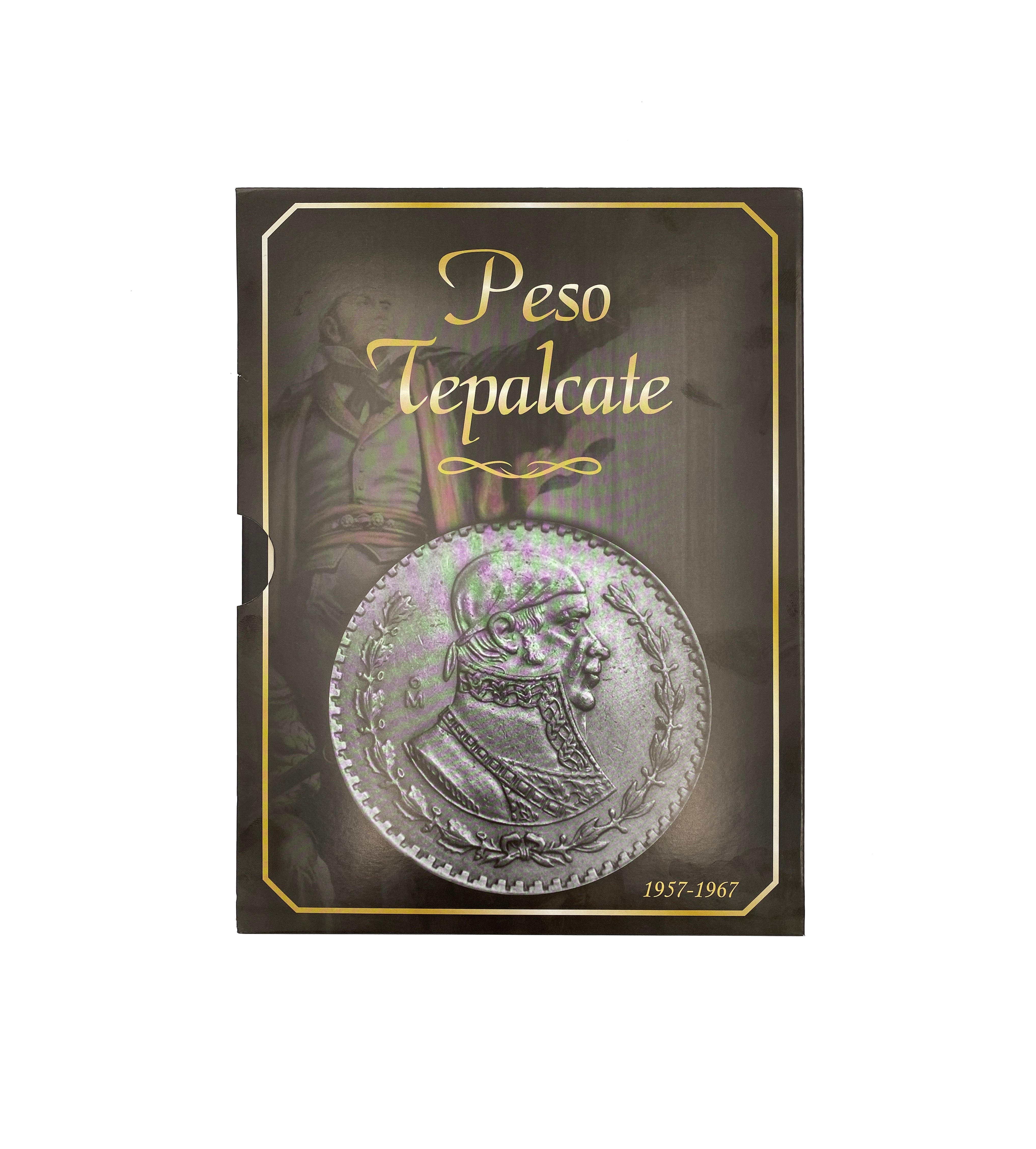 Álbum para colección de monedas mexicanas de $1 peso de plata ley 0.100 Tepalcate (1957-1967), con espacio para 13 monedas, diseño con letras doradas y funda protectora. Álbum para colección de monedas mexicanas de $1 peso de plata ley 0.100 Tepalcate (1957-1967), con espacio para 13 monedas, diseño con letras doradas y funda protectora.